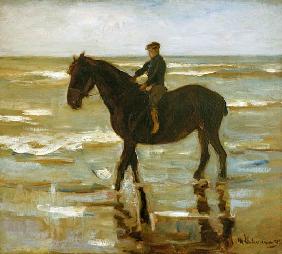 a riding boy on the beach
