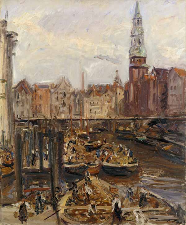 Floating Market on a canal in Hamburg od Max Slevogt
