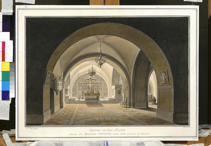 Interior of the Church of the Holy Sepulchre at the site of Golgotha od Maxim Nikiforowitsch Worobjew