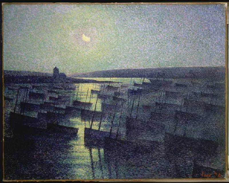 Moon night over the fisherman port od Maximilien Luce