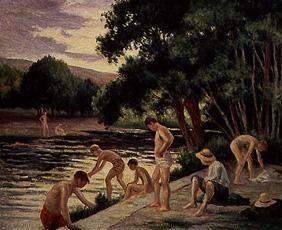 Taking a bath on the bank of the river Cure (Yonne)