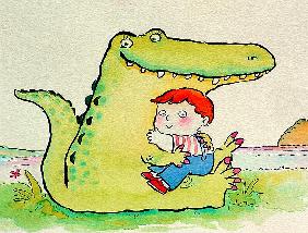 Crocodile Hug, or Best Friends (pen & ink and w/c on paper) 