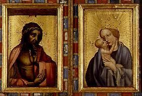 Christ as a pain man and Maria with the child. Diptychon od Meister (Böhmischer)