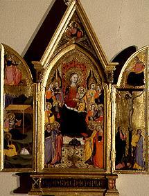 Movable triptych Madonna with child and saints on the wings birth and crucifixion Christi od Meister der Misericordia