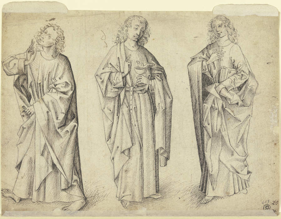 Drei Entwürfe zu einem stehenden Johannes dem Evangelisten od Meister E. S.