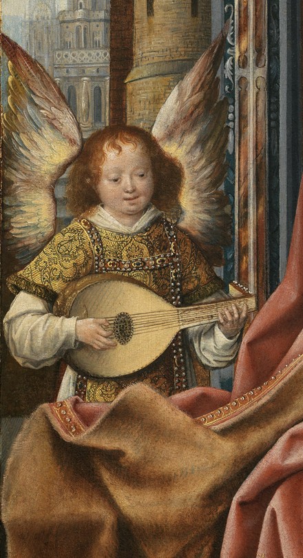 Triptych of the Holy Family with Music Making Angels. Detail: The Angel od Meister von Frankfurt