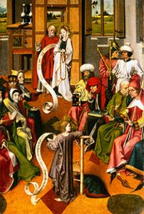 Jesus and the document scholars in the temple od Meister von Iserlohn
