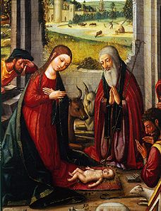 The birth Christi. (Detail: Maria and Joseph in adoration of the child) od Meister von Játiva, spanisch