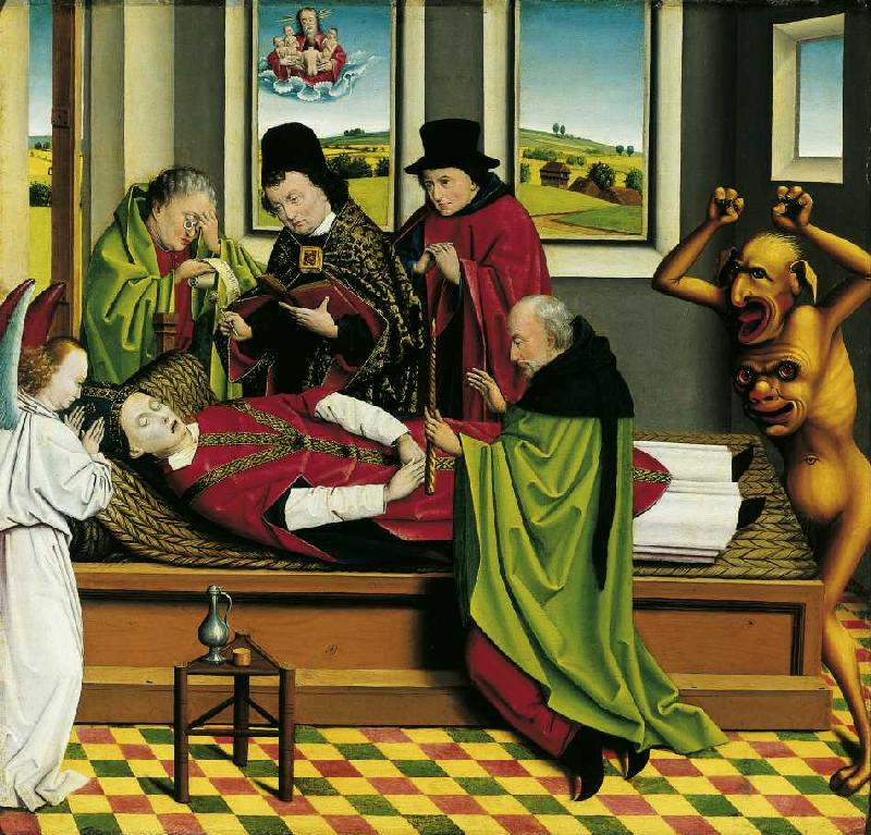 Innenseite eines Altarflügel: Tod des Hl od Meister vom Tod des Heiligen Nikolaus von Münster