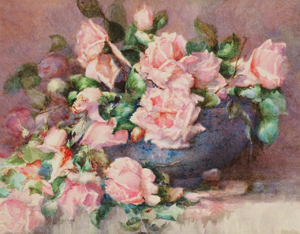 A Bowl of Pink Roses od Melicent Grose