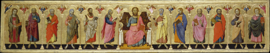 Altar retable painted on both sides with Christ Enthroned, the Twelve Apostles and Madonna and Child od Meo da Siena