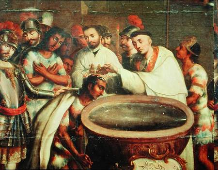 First Baptism of the Indians by the Dominicans od Mexican School