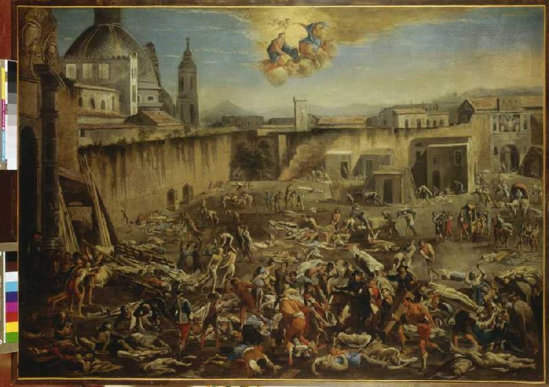 The plague in Naples on the Piazza Mercatello. od Micco Dom.Gargiulo Spadaro