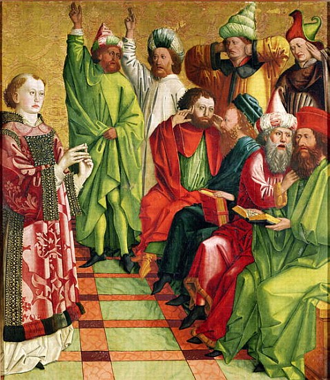 St. Stephen before the Judges, from the Altarpiece of St. Stephen, c.1470 od Michael Pacher