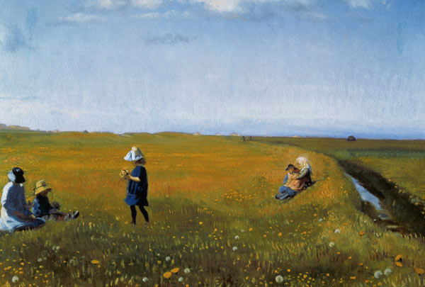 Children and Young Girls picking Flowers in a meadow north of Skagen od Michael Peter Ancher