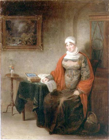 Portrait of Mrs John Crome Seated at a Table by an Open Workbox od Michael William Sharp