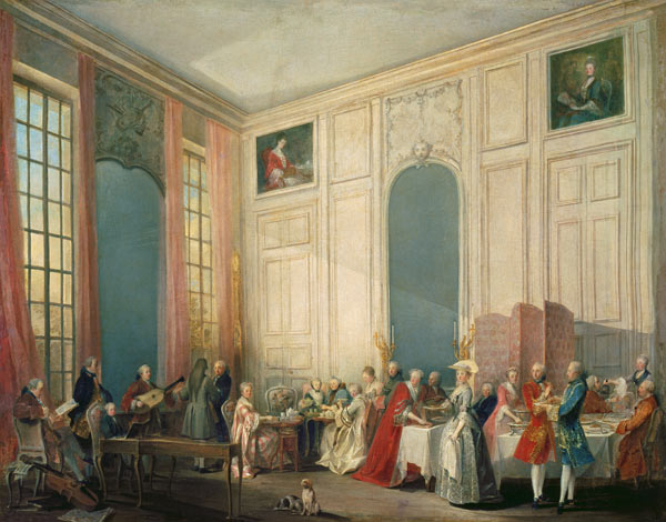 Mozart Giving A Concert In The Salon des Quatre-Glaces at the Palais du Temple In The Court Of The P od Michel Barthélemy Ollivier