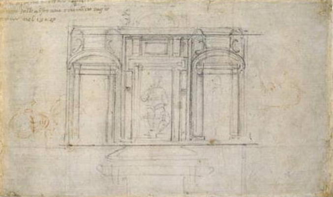 Study of the Upper Level of the Medici Tomb, c.1520 (black & red chalk on paper) od Michelangelo (Buonarroti)
