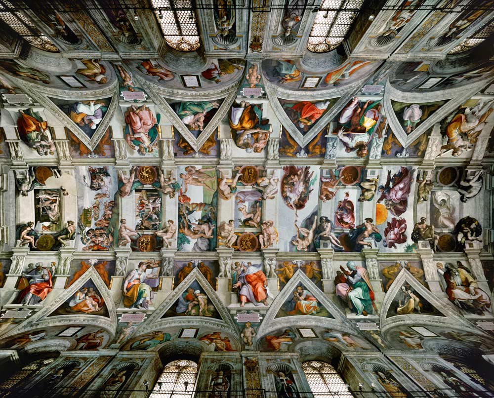 Decke der Sixtinischen Kapelle, Gesamtansicht. 1508-1512. Zustand nach der Restaurierung. od Michelangelo (Buonarroti)