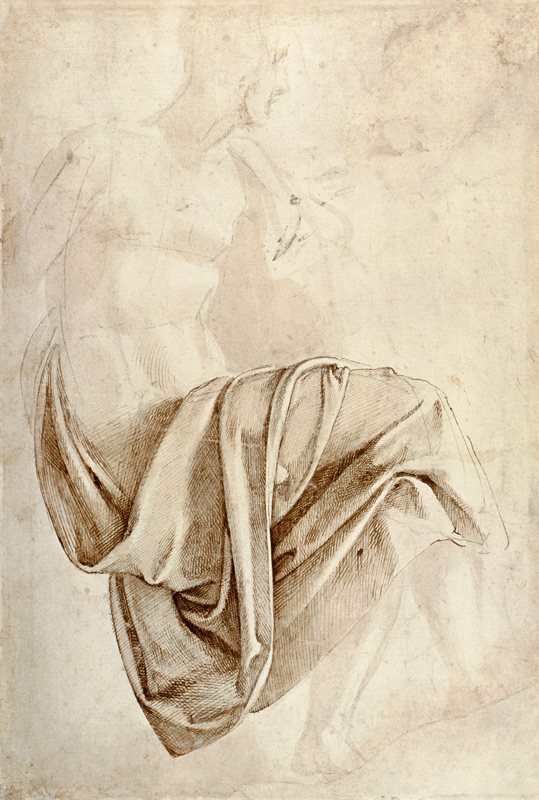 Inv. 1887-5-2-118 Recto (W.10) Study of drapery od Michelangelo (Buonarroti)