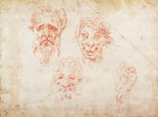 W.33 Sketches of satyrs' faces od Michelangelo (Buonarroti)