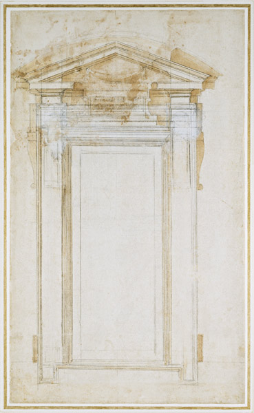 Study of a window with triangular gable, c.1546 (black chalk, wash, pen & ink on paper) od Michelangelo (Buonarroti)