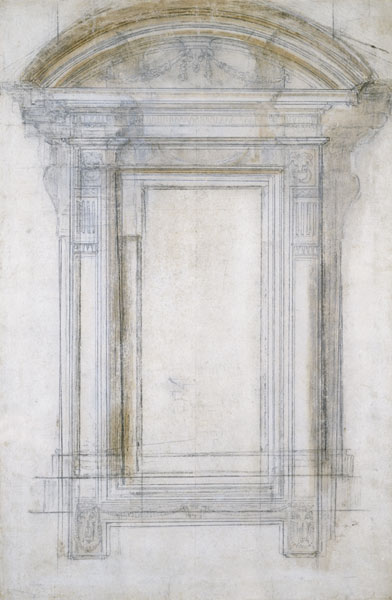 Study of a Window with a semi-circular gable, c.1546 (black chalk & wash on paper) od Michelangelo (Buonarroti)