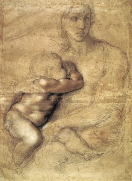 Madonna and child, c.1525 (pencil & red chalk on paper) od Michelangelo (Buonarroti)