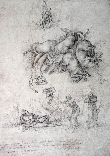The Fall of Phaethon, black chalk od Michelangelo (Buonarroti)