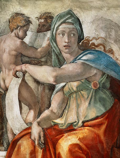 Ceiling fresco of the Sistine chapel: The Delphic Sybille od Michelangelo (Buonarroti)