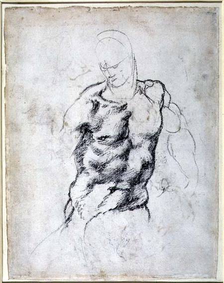 Figure Study, black chalk od Michelangelo (Buonarroti)