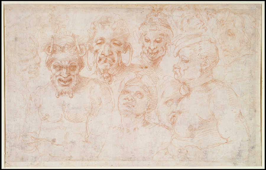 Grotesque heads and further studies od Michelangelo (Buonarroti)