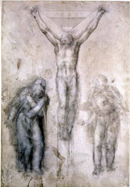Inv.1895-9-15-509 Recto W.81 Study for a Crucifixion (pencil & chalk on paper) od Michelangelo (Buonarroti)