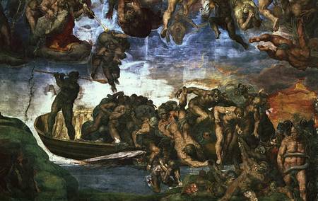 Last Judgement: detail from the bottom right corner, Sistine Chapel od Michelangelo (Buonarroti)