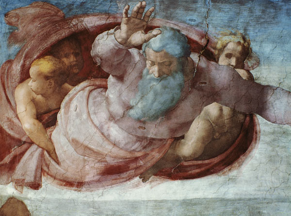 Sistine Chapel: God Dividing the Waters and Earth (pre restoration) (detail) od Michelangelo (Buonarroti)