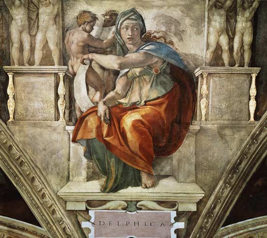 (Delphic Sibylle part a Sistine chapel) od Michelangelo (Buonarroti)
