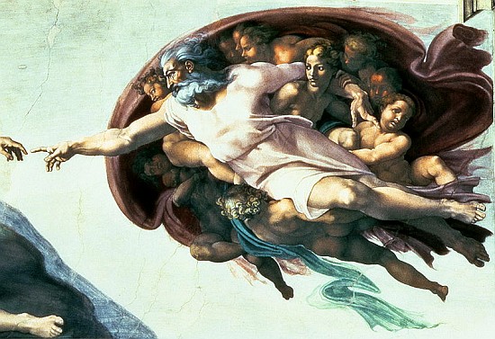 Sistine Chapel Ceiling: Creation of Adam, 1510 (detail of 77430) od Michelangelo (Buonarroti)