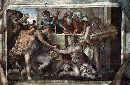 Sistine Chapel Ceiling: Noah After the Flood (pre restoration) od Michelangelo (Buonarroti)