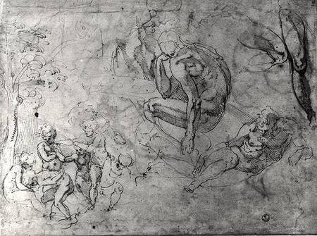 Studies for figues (pen & ink on paper) od Michelangelo (Buonarroti)