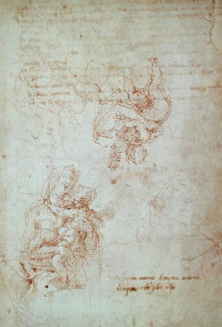 Studies of Madonna and Child (ink) Inv.1859/5014/818 Recto (W.31) od Michelangelo (Buonarroti)