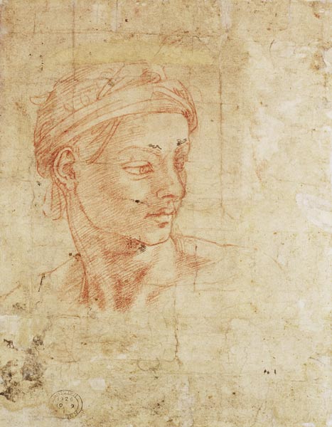 Study of a Head (red chalk) Inv.1926/10/9/1 (W.11) od Michelangelo (Buonarroti)
