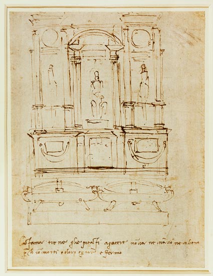 Inv.1859-6-25-543.recto (w.28) Study for the Tomb of Pope Julius II (brown ink) od Michelangelo (Buonarroti)