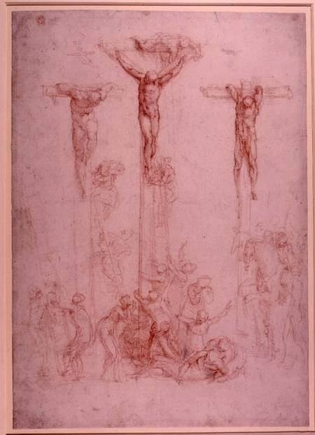 Study of Three Crosses (red chalk) Inv.1860/6/16/3 Recto (W.32) od Michelangelo (Buonarroti)