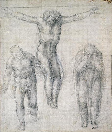 Study of a Crucified Christ and two figures, c.1560 od Michelangelo (Buonarroti)