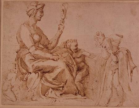Study of Vanity (red chalk) 1-5 Recto (W.89) od Michelangelo (Buonarroti)