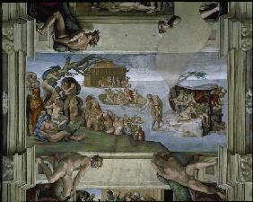 Ceiling fresco in the Sistine chapel Rome: The Flood.