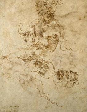 Study of a seated young Man, with head studies, c.1502 (pen & ink on paper)