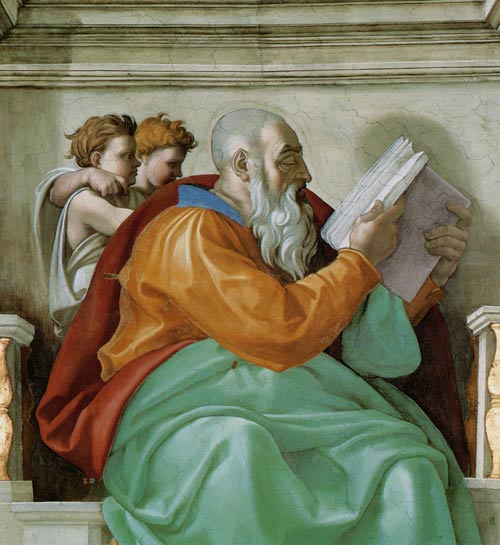 Zacharias part a Sistine chapel, detail od Michelangelo (Buonarroti)