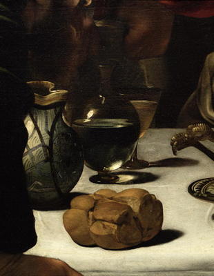 The Supper at Emmaus, 1601 (oil and tempera on canvas) (detail of 928) od Michelangelo Caravaggio