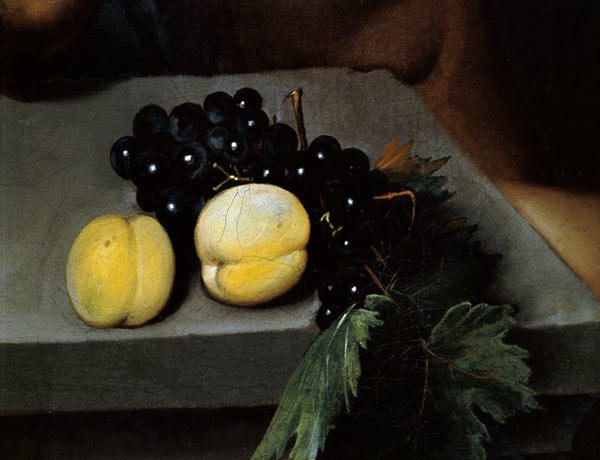 The Sick Bacchus, detail of peaches and grapes od Michelangelo Caravaggio